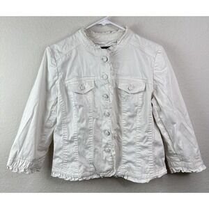 Sandro White Ruffled Collar Cropped Jacket Sz M Button Front Romantic Coquette